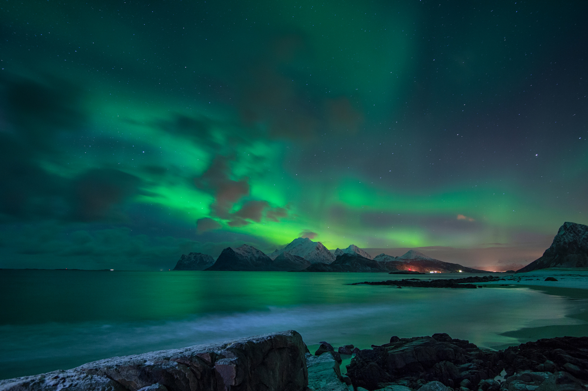 Aurora Borealis Over Body of Water